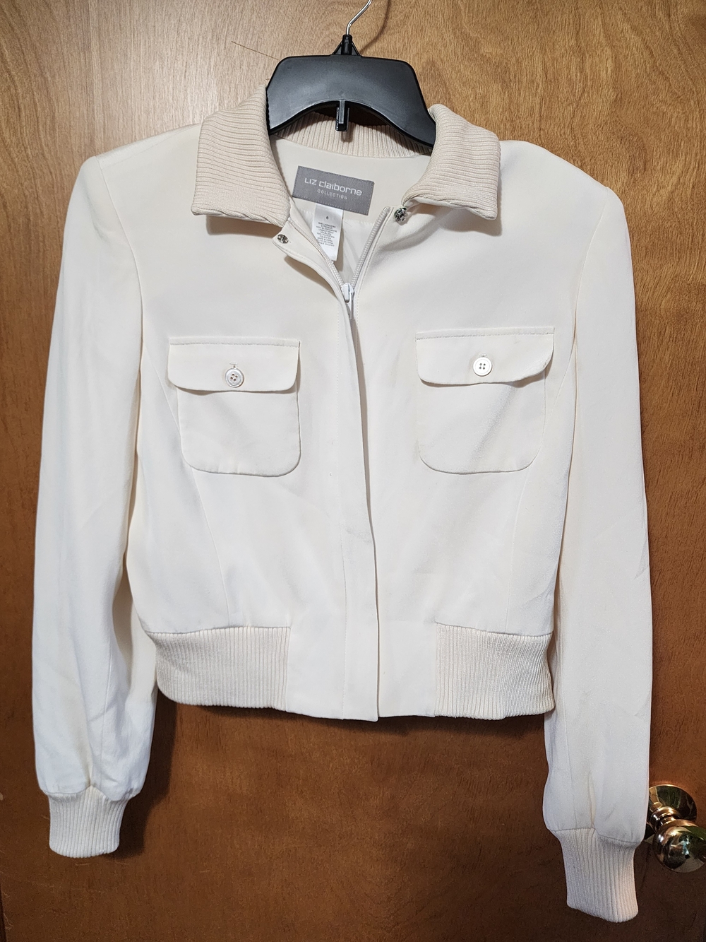 Vintage Liz Claiborne Collection Womens Silk Cream Lightweight Bomber Jacket